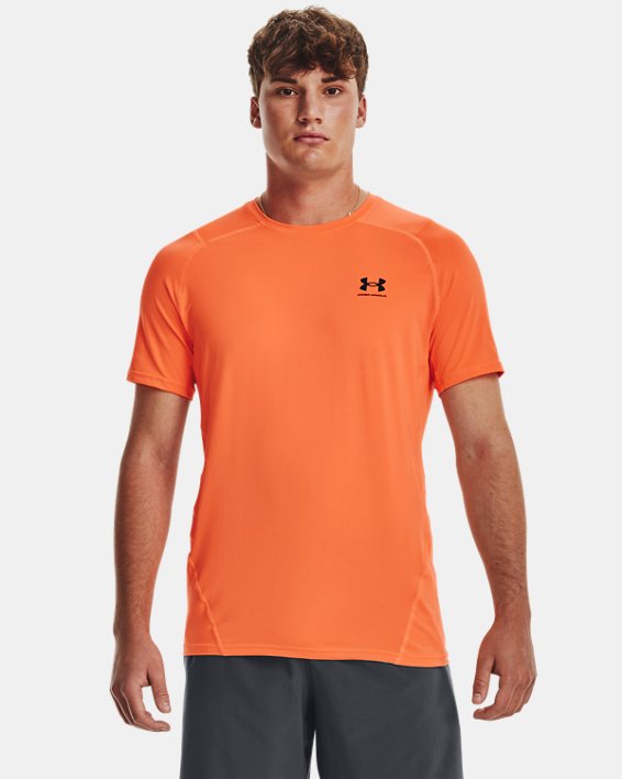 Men's HeatGear® Fitted Short Sleeve, Orange, pdpMainDesktop image number 0